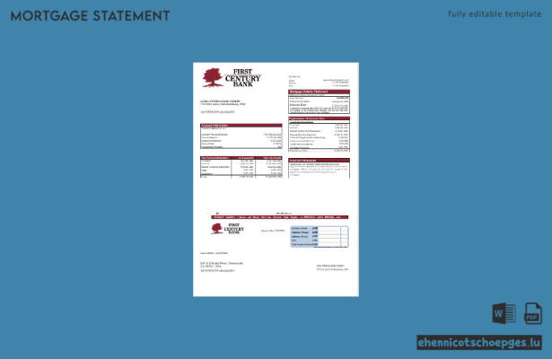 USA, Georgia, Gainesville, First Century Bank-Hypothekenauszug in Word- und PDF-Formaten (Beispielvorschau)
